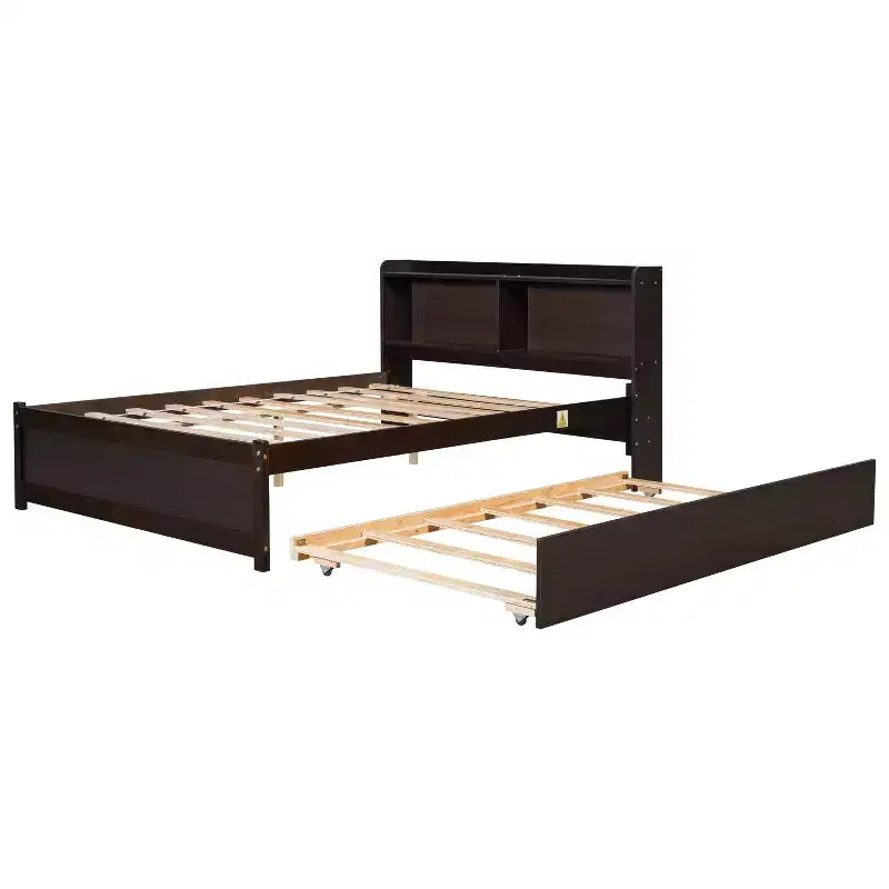 MAYEERTY Letto con testiera contenitore a grandezza naturale con letto estraibile, struttura in legno massiccio di pino per piccoli spazi