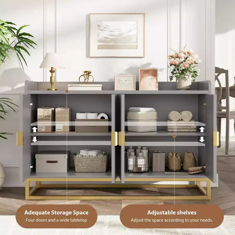 Credenza/Mobile Contenitore con 4 Ante, Tavolo Buffet Moderno per Soggiorno, Cucina, Sala da Pranzo