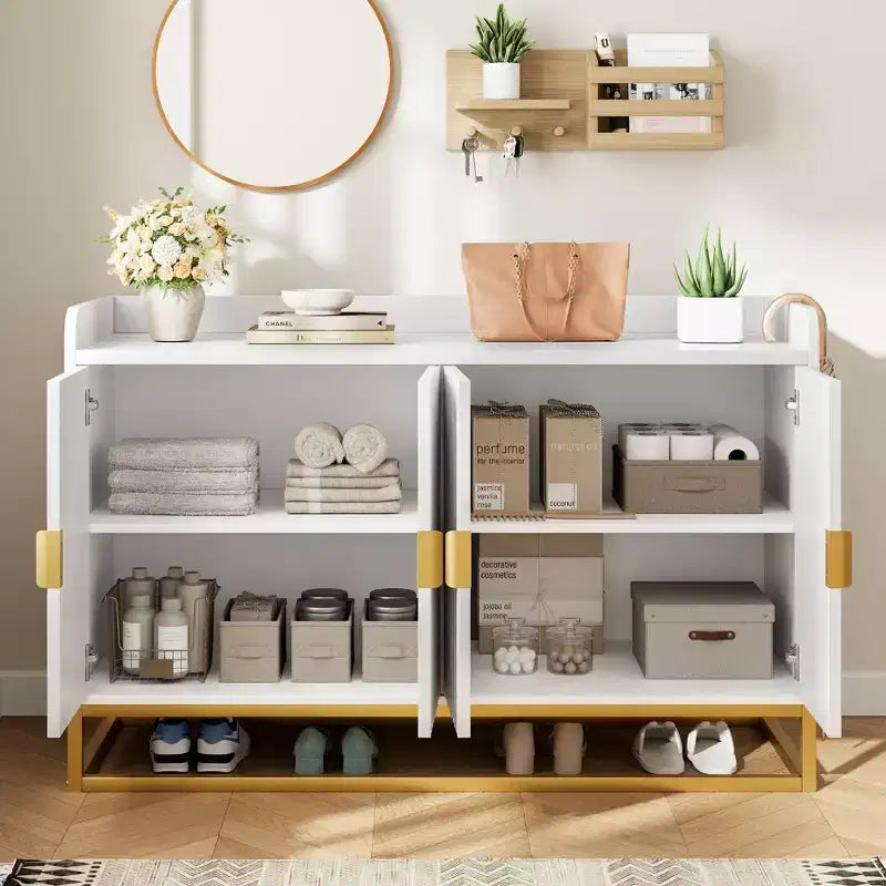 Credenza/Mobile Contenitore con 4 Ante, Tavolo Buffet Moderno per Soggiorno, Cucina, Sala da Pranzo