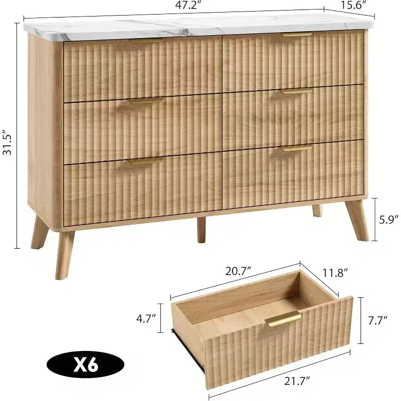 Cassettiera a 6 cassetti per camera da letto, comò largo 47 con design spesso e a fantasia grande