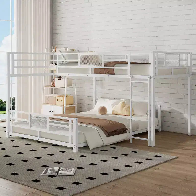 Bellemave Letto a castello a L in metallo per due letti gemelli, colore bianco