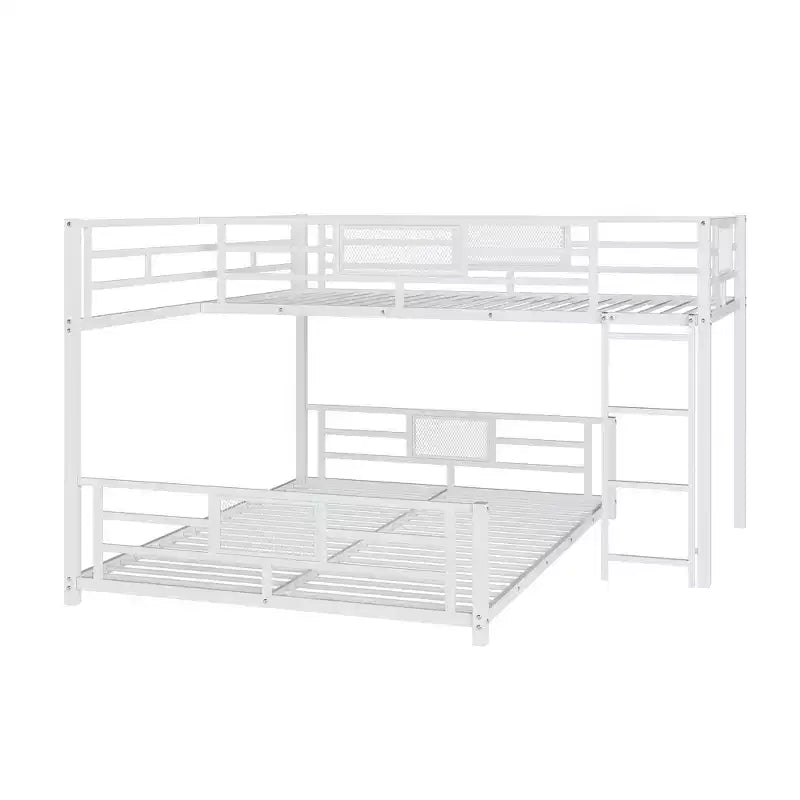 Bellemave Letto a castello a L in metallo per due letti gemelli, colore bianco