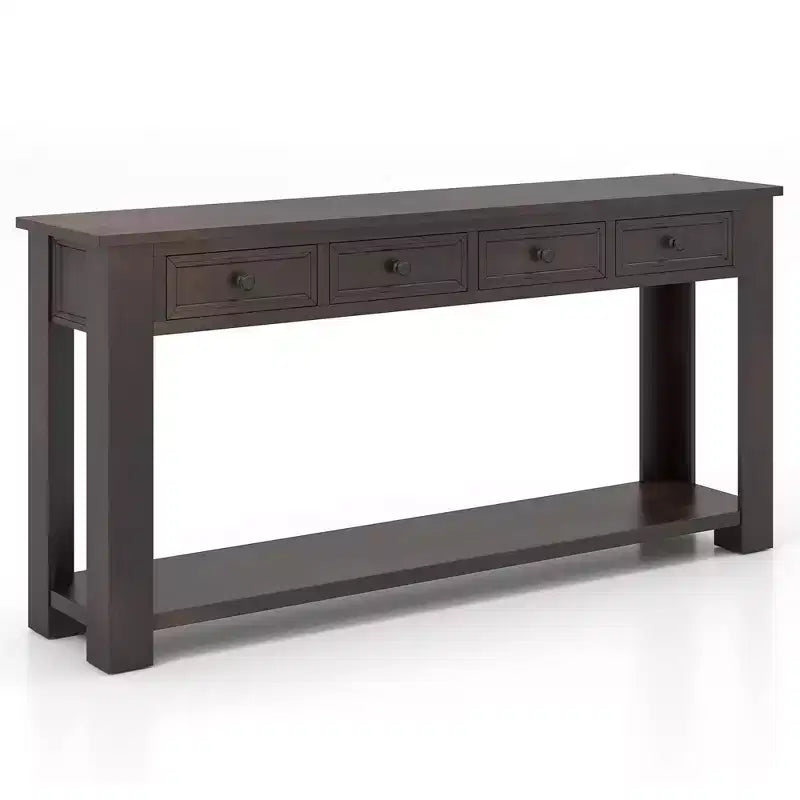 Consolle da ingresso rustica da 63" con 4 cassetti e ripiano aperto, color espresso
