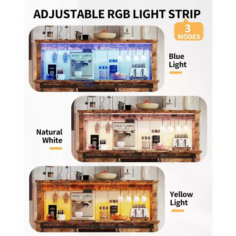 Mobile bar da 55 pollici con ante scorrevoli alla maniera di un fienile, illuminazione decorativa e hub multifunzione, portabicchieri da vino per la sala da pranzo