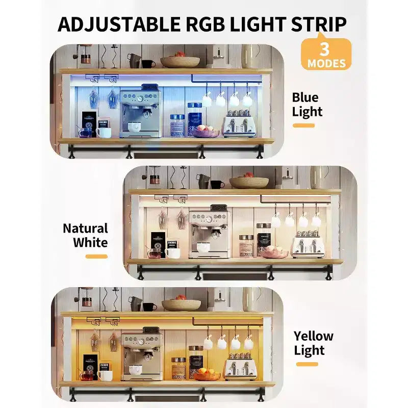 Mobile bar da 55 pollici con ante scorrevoli alla maniera di un fienile, illuminazione decorativa e hub multifunzione, portabicchieri da vino per la sala da pranzo