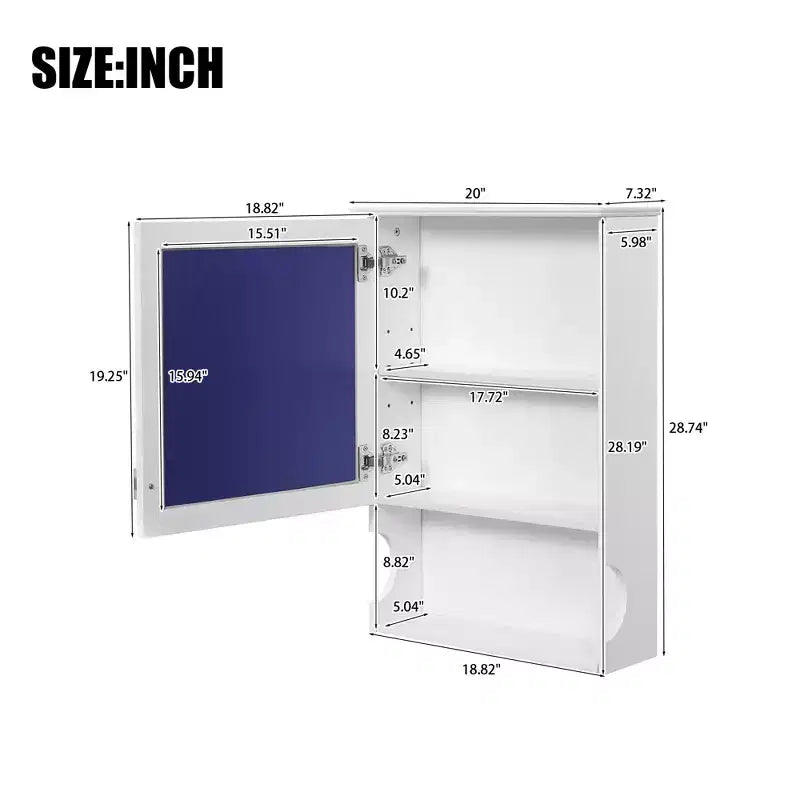 Mobiletto da bagno da 20'' a parete con specchio e sportello contenitore