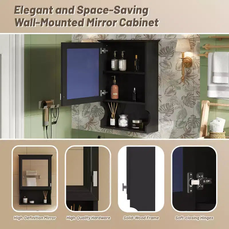 Mobiletto da bagno da 20'' a parete con specchio e sportello contenitore