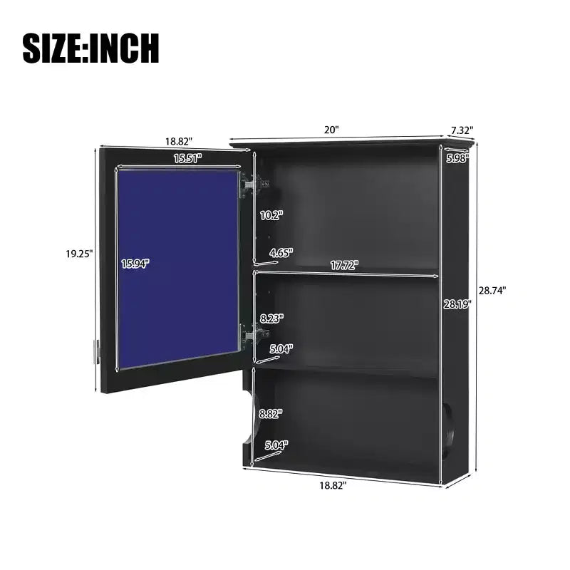 Mobiletto da bagno da 20'' a parete con specchio e sportello contenitore