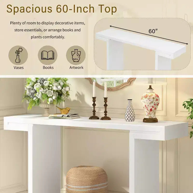 Console moderna geometrica da 60", Tavolo da ingresso con piedini regolabili, Tavolo da divano per corridoio, soggiorno, camera da letto, ingresso