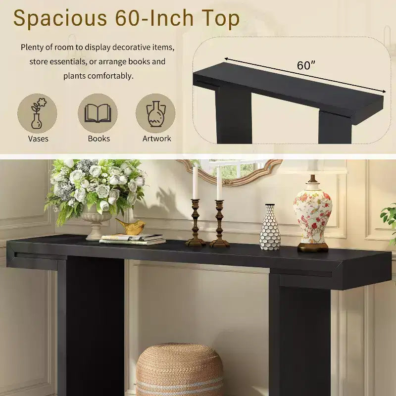 Console moderna geometrica da 60", Tavolo da ingresso con piedini regolabili, Tavolo da divano per corridoio, soggiorno, camera da letto, ingresso