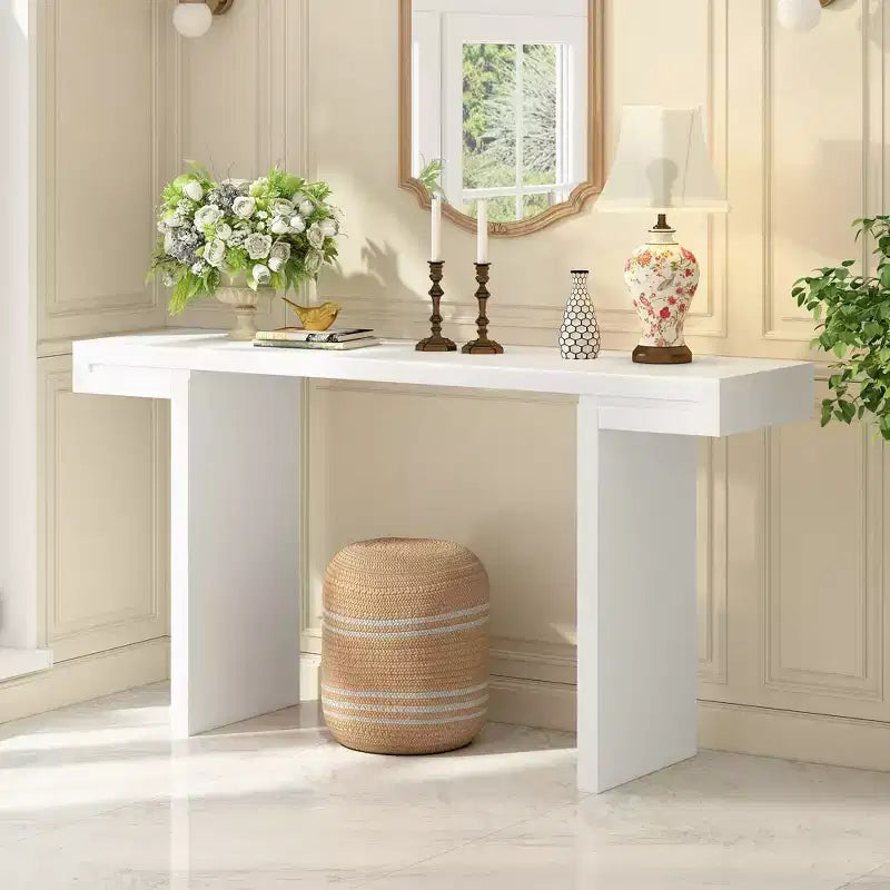 Console moderna geometrica da 60", Tavolo da ingresso con piedini regolabili, Tavolo da divano per corridoio, soggiorno, camera da letto, ingresso
