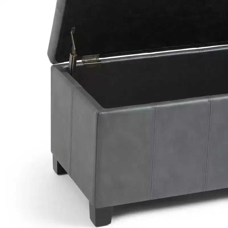 Panca Contenitore Rettangolare 36IN con Seduta Imbottita Larga, Panca da Fondo Letto con Struttura in Legno, Poggiapiedi Ottomano per Soggiorno