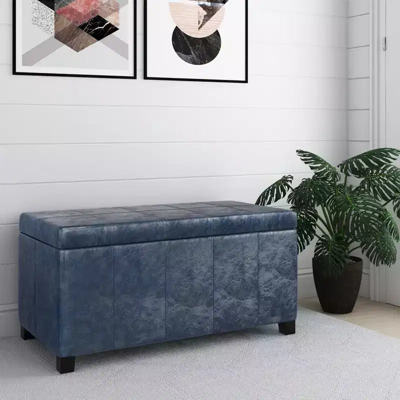 Panca Contenitore Rettangolare 36IN con Seduta Imbottita Larga, Panca da Fondo Letto con Struttura in Legno, Poggiapiedi Ottomano per Soggiorno
