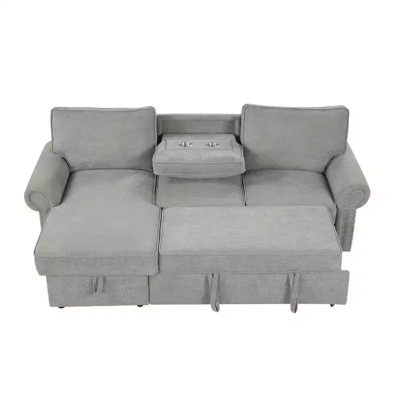 Divano componibile moderno in tessuto 95 con chaise longue contenitore e schienale a ribalta, divano letto convertibile per soggiorno o salotto
