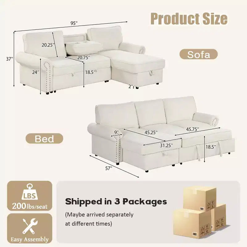 Divano componibile moderno in tessuto 95 con chaise longue contenitore e schienale a ribalta, divano letto convertibile per soggiorno o salotto