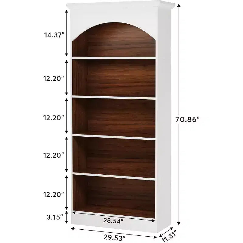 Libreria bianca da 180 cm, scaffale alto a 5 ripiani con mensole aperte, libreria vintage in legno autoportante per soggiorno, ufficio, camera da letto