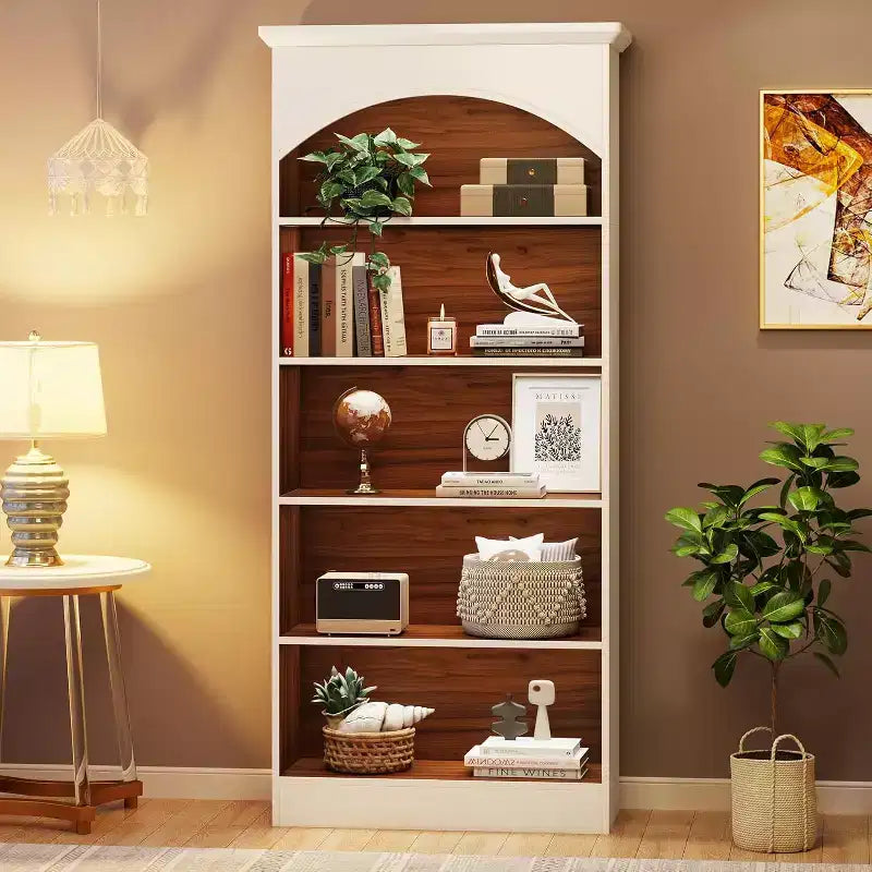 Libreria bianca da 180 cm, scaffale alto a 5 ripiani con mensole aperte, libreria vintage in legno autoportante per soggiorno, ufficio, camera da letto