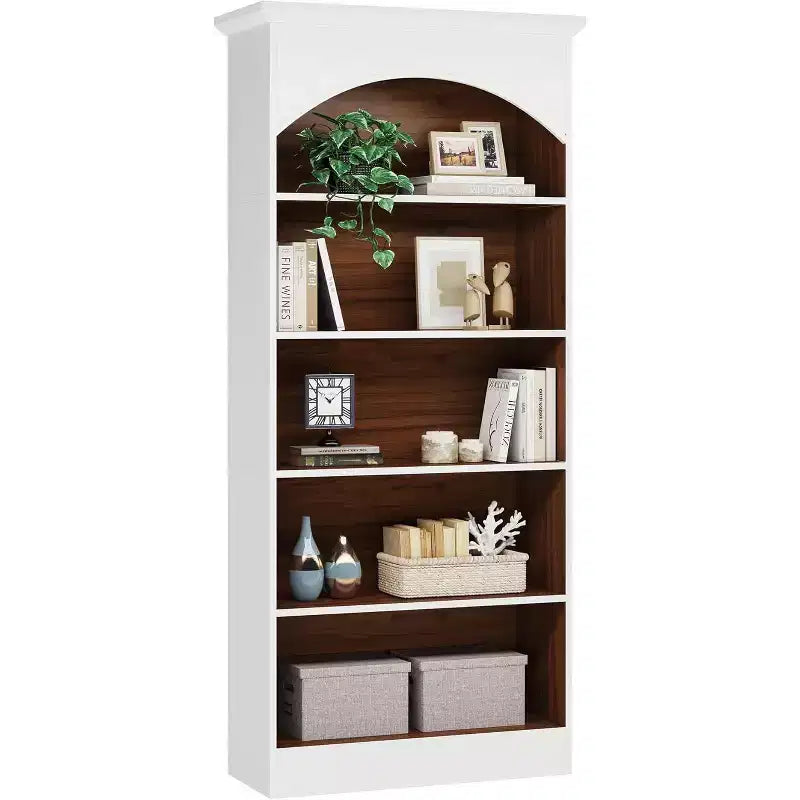 Libreria bianca da 180 cm, scaffale alto a 5 ripiani con mensole aperte, libreria vintage in legno autoportante per soggiorno, ufficio, camera da letto