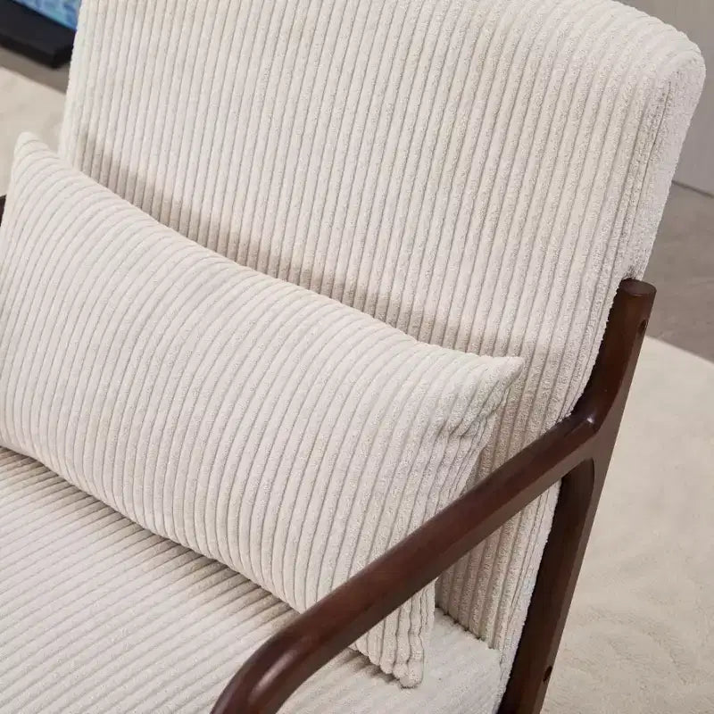Set Poltrona e Tavolino da Caffè Mid-Century Modern, Poltrona Beige e Tavolino Color Noce per Soggiorno o Camera da Letto Relax