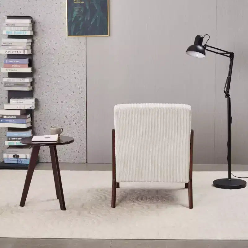 Set Poltrona e Tavolino da Caffè Mid-Century Modern, Poltrona Beige e Tavolino Color Noce per Soggiorno o Camera da Letto Relax