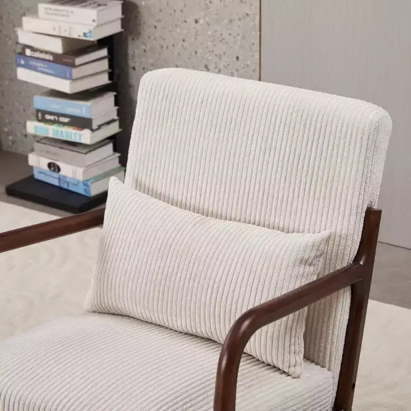 Set Poltrona e Tavolino da Caffè Mid-Century Modern, Poltrona Beige e Tavolino Color Noce per Soggiorno o Camera da Letto Relax