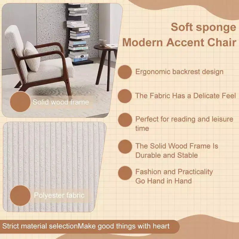 Set Poltrona e Tavolino da Caffè Mid-Century Modern, Poltrona Beige e Tavolino Color Noce per Soggiorno o Camera da Letto Relax