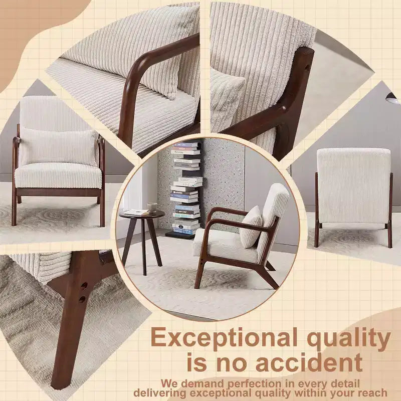 Set Poltrona e Tavolino da Caffè Mid-Century Modern, Poltrona Beige e Tavolino Color Noce per Soggiorno o Camera da Letto Relax