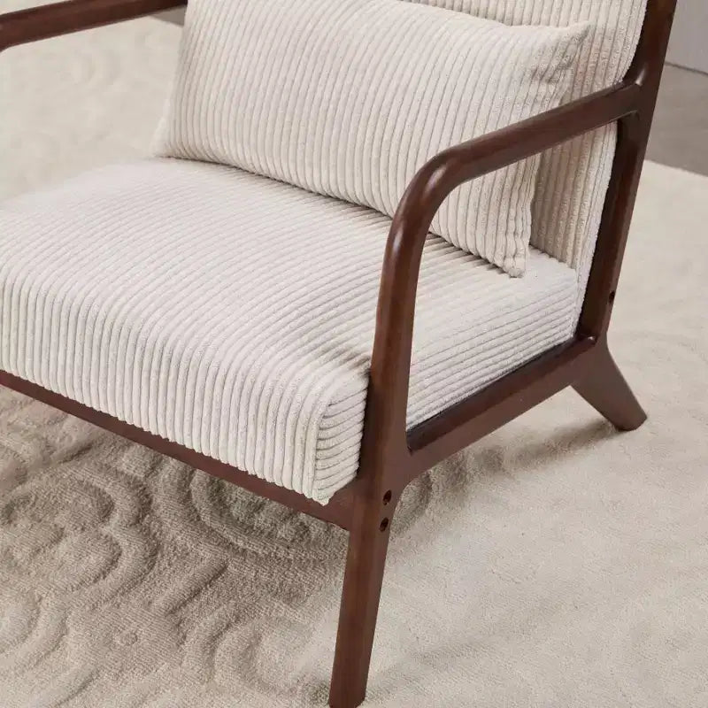 Set Poltrona e Tavolino da Caffè Mid-Century Modern, Poltrona Beige e Tavolino Color Noce per Soggiorno o Camera da Letto Relax