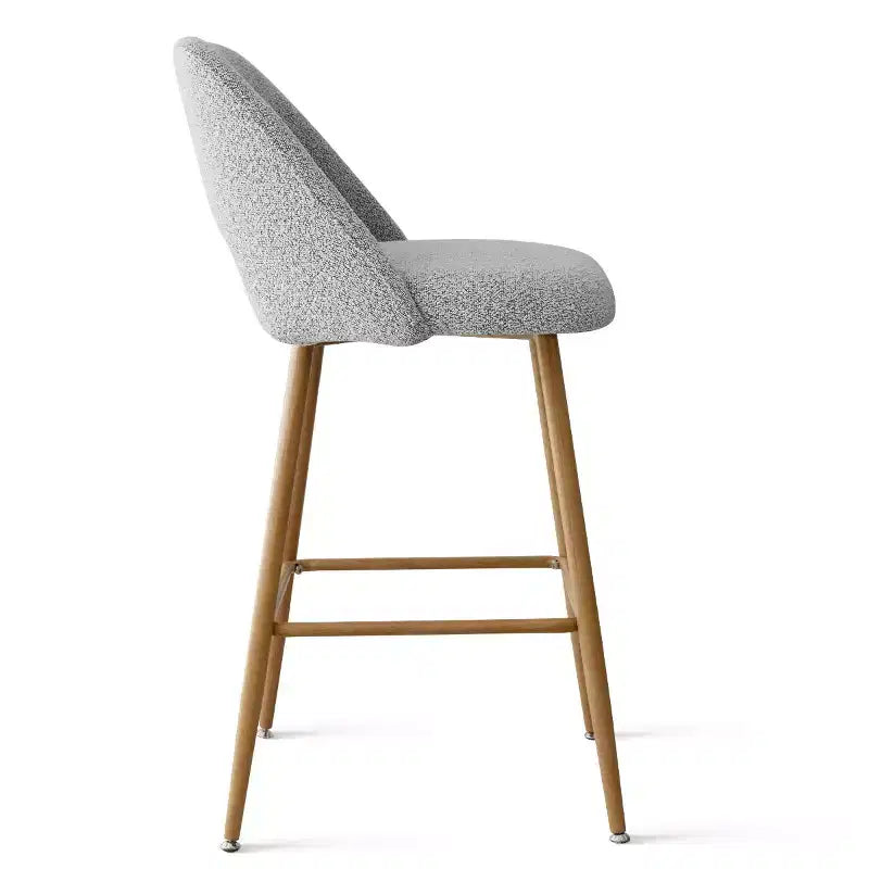 Set di 4 Sgabelli da Bar con Schienale in Boucle, Altezza Bancone, 27 Sedie da Bar per Colazione in Stile Moderno di Metà Secolo con Gambe in Metallo Effetto Legno