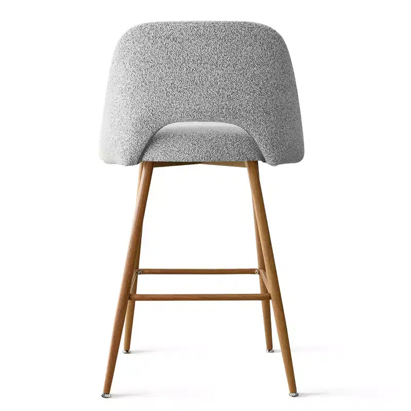 Set di 4 Sgabelli da Bar con Schienale in Boucle, Altezza Bancone, 27 Sedie da Bar per Colazione in Stile Moderno di Metà Secolo con Gambe in Metallo Effetto Legno