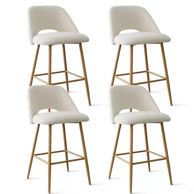 Set di 4 Sgabelli da Bar con Schienale in Boucle, Altezza Bancone, 27 Sedie da Bar per Colazione in Stile Moderno di Metà Secolo con Gambe in Metallo Effetto Legno