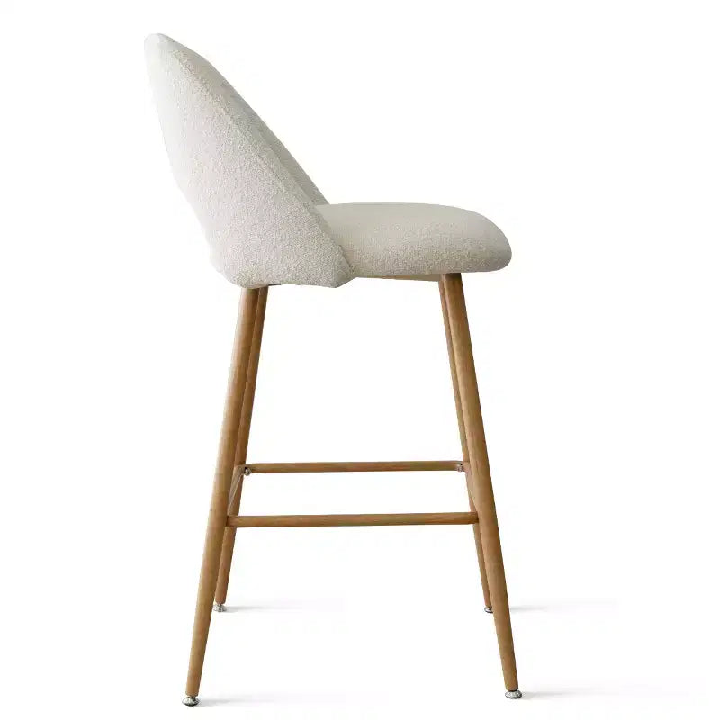 Set di 4 Sgabelli da Bar con Schienale in Boucle, Altezza Bancone, 27 Sedie da Bar per Colazione in Stile Moderno di Metà Secolo con Gambe in Metallo Effetto Legno