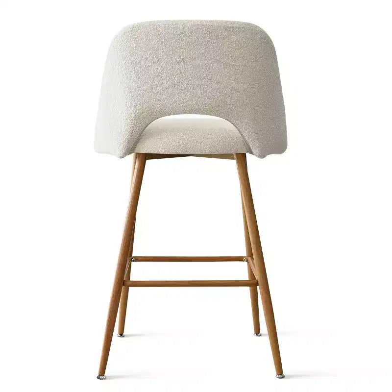 Set di 4 Sgabelli da Bar con Schienale in Boucle, Altezza Bancone, 27 Sedie da Bar per Colazione in Stile Moderno di Metà Secolo con Gambe in Metallo Effetto Legno