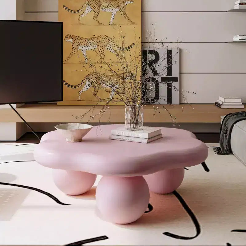 Tavolino da Caffè Moderno a Forma di Nuvola da 35", Tavolino Minimalista con Gambe Sferiche, Tavolino Piccolo per Soggiorno o Appartamento