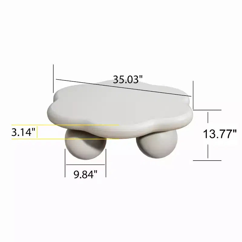 Tavolino da Caffè Moderno a Forma di Nuvola da 35", Tavolino Minimalista con Gambe Sferiche, Tavolino Piccolo per Soggiorno o Appartamento