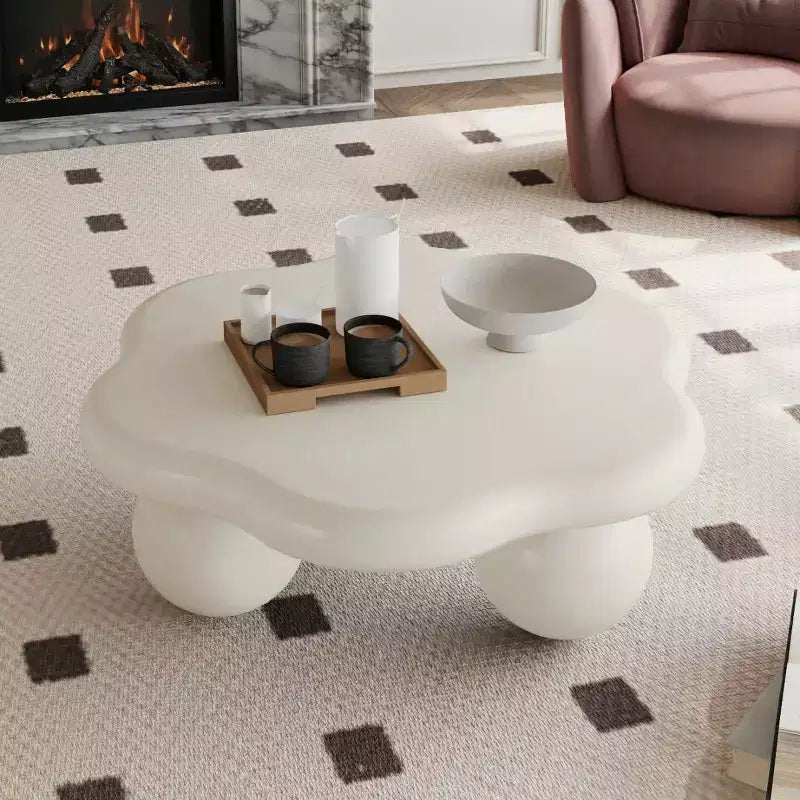 Tavolino da Caffè Moderno a Forma di Nuvola da 35", Tavolino Minimalista con Gambe Sferiche, Tavolino Piccolo per Soggiorno o Appartamento