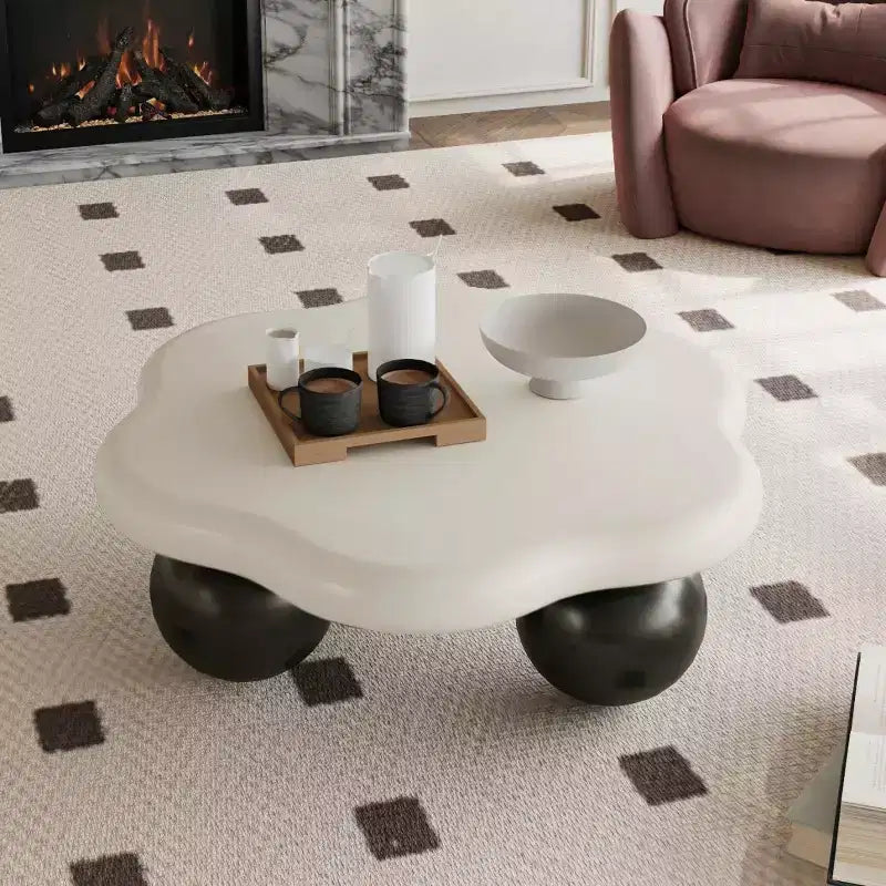 Tavolino da Caffè Moderno a Forma di Nuvola da 35", Tavolino Minimalista con Gambe Sferiche, Tavolino Piccolo per Soggiorno o Appartamento