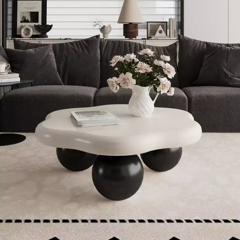Tavolino da Caffè Moderno a Forma di Nuvola da 35", Tavolino Minimalista con Gambe Sferiche, Tavolino Piccolo per Soggiorno o Appartamento
