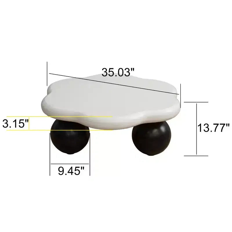 Tavolino da Caffè Moderno a Forma di Nuvola da 35", Tavolino Minimalista con Gambe Sferiche, Tavolino Piccolo per Soggiorno o Appartamento
