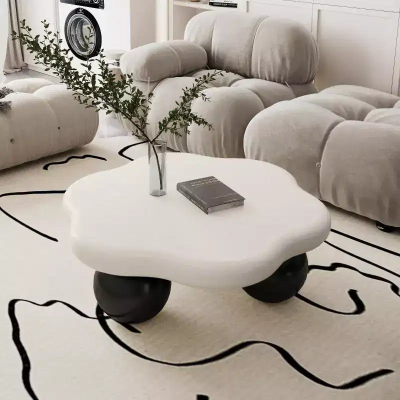 Tavolino da Caffè Moderno a Forma di Nuvola da 35", Tavolino Minimalista con Gambe Sferiche, Tavolino Piccolo per Soggiorno o Appartamento