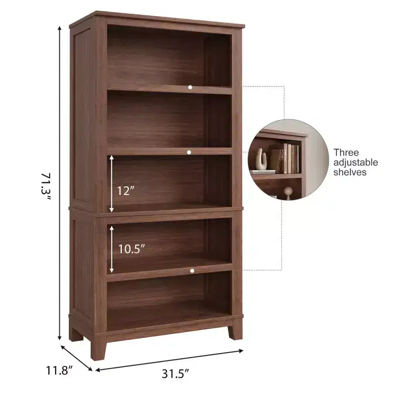 Libreria da fattoria alta 180 cm con ripiani regolabili, scaffale alto in legno a 5 ripiani con gambe robuste, per soggiorno, ufficio, camera da letto