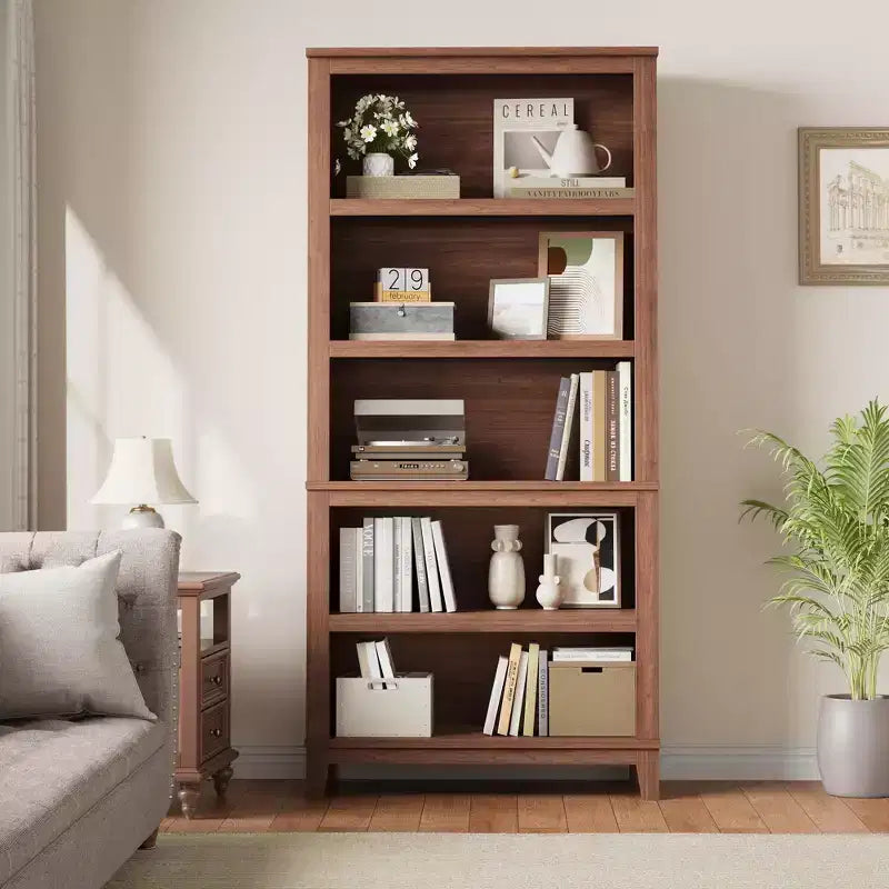Libreria da fattoria alta 180 cm con ripiani regolabili, scaffale alto in legno a 5 ripiani con gambe robuste, per soggiorno, ufficio, camera da letto