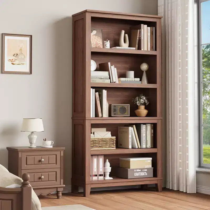 Libreria da fattoria alta 180 cm con ripiani regolabili, scaffale alto in legno a 5 ripiani con gambe robuste, per soggiorno, ufficio, camera da letto