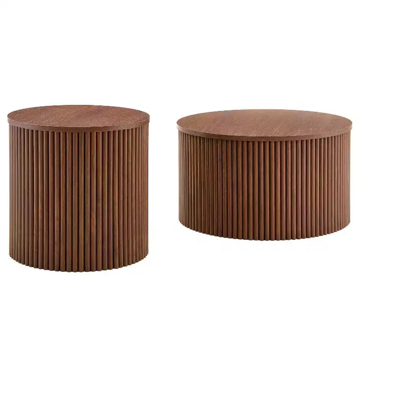 Set di 2 tavolini impilabili con design a colonna romana e contenitore nascosto, finitura effetto legno per soggiorno