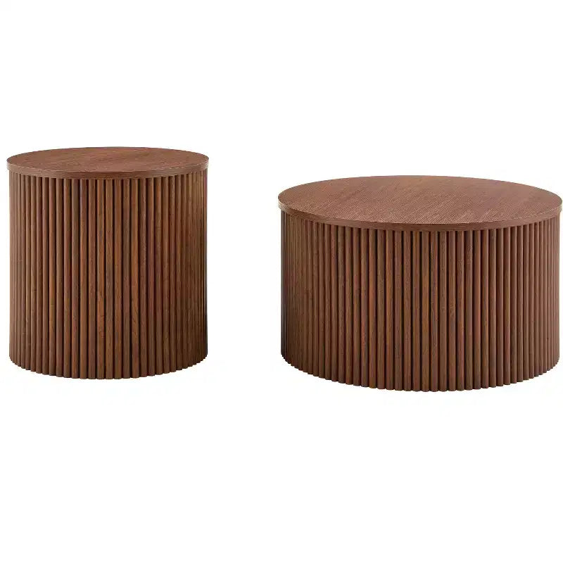 Set di 2 tavolini impilabili con design a colonna romana e contenitore nascosto, finitura effetto legno per soggiorno