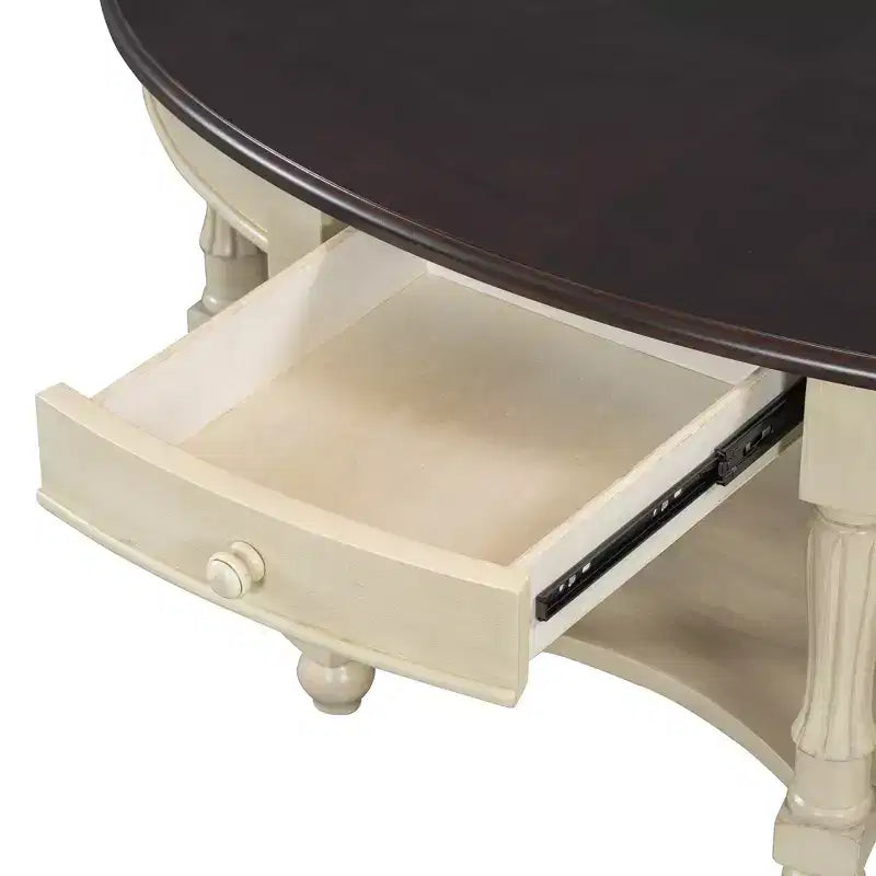 Tavolino Ovale da Salotto Francese in Stile Vintage con Cassetto e Ripiano Inferiore