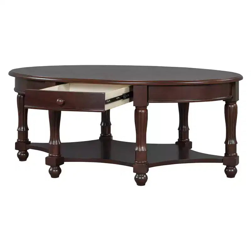 Tavolino Ovale da Salotto Francese in Stile Vintage con Cassetto e Ripiano Inferiore