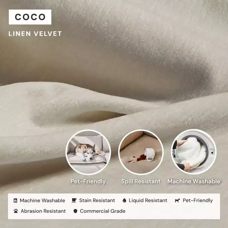 Divano componibile Anabei modulare e lavabile a 5 posti con terminali aperti e pouf - Seduta Memorix+ e cuscino Contour