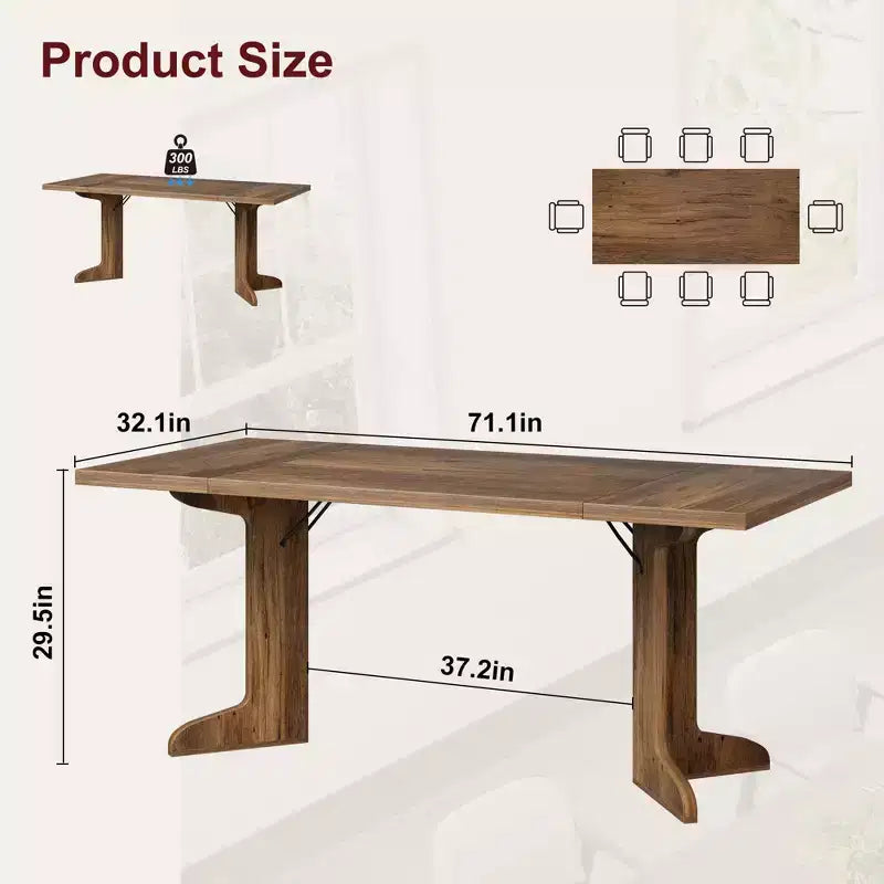 Tavolo da pranzo in legno da 180 cm per 6-8 persone, tavolo da cucina rettangolare moderno stile farmhouse con gambe in legno uniche, piano spesso, struttura robusta, per sala da pranzo