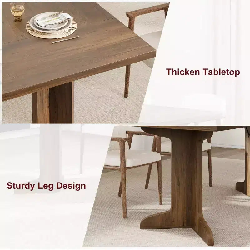 Tavolo da pranzo in legno da 180 cm per 6-8 persone, tavolo da cucina rettangolare moderno stile farmhouse con gambe in legno uniche, piano spesso, struttura robusta, per sala da pranzo